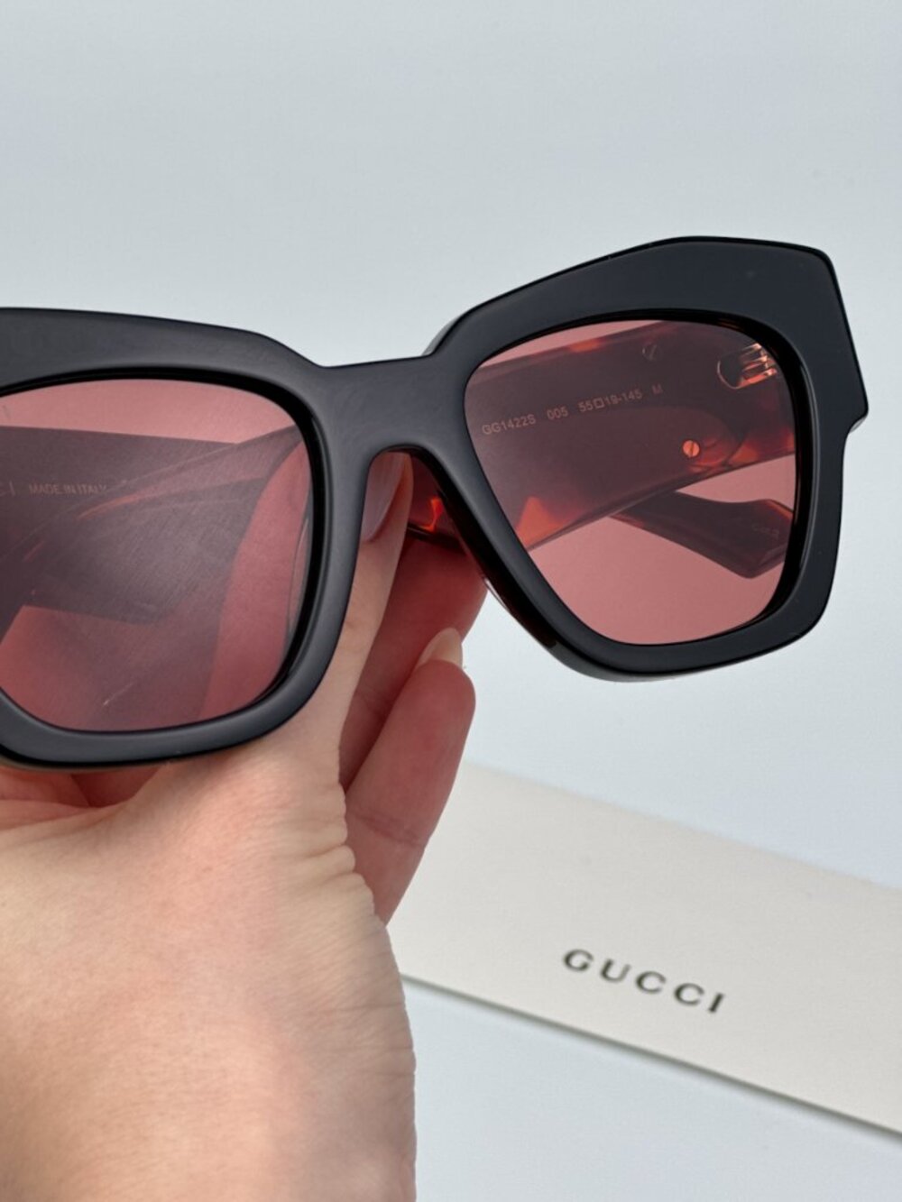 GUCCI GG1422S 005 BLACK HAVANA SQUARE SUNGLASSES